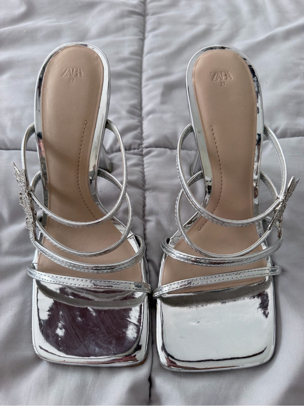 Zara strappy metallic silver butterfly heels - Picture 6 of 6